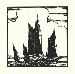 Fiskebåtar och pråmar: Thames Hatch Boats (träsnitt)