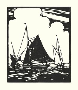 Fiskebåtar och pråmar: Whitstable Oyster Boat (träsnitt) av Cyril A. Wilkinson