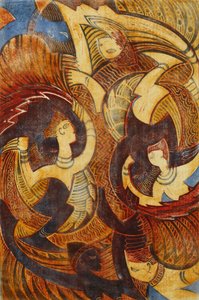 Fire-Dance, c. 1931 (linosnitt tryckt i färger på tunt Japan)