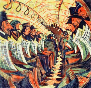 Tunnelbanetåget, ca 1934 (linosnitt)