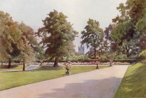 Tittar mot Westminster, Marlborough House Garden (färg litho) av Cyril Ward