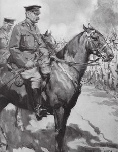 Lord Kitchener inspekterar en del av "Kitcheners armé" (litografi) av Cyrus (after) Cuneo