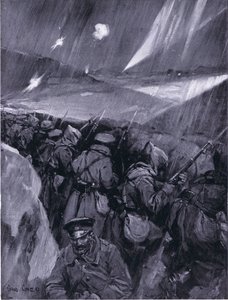 Bulgarer som belägrar Adrianopel 1912-1913, illustration från Hutchinsons History of the Nations VOL 4 c.1920-talet av Cyrus Cuneo