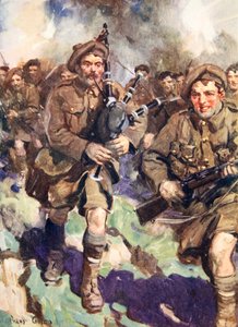Gallant piper som leder laddningen (färg litho) av Cyrus Cuneo