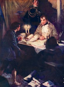 Ung pojke närmar sig Napoleon med kritisk militär intelligens av Cyrus Cuneo