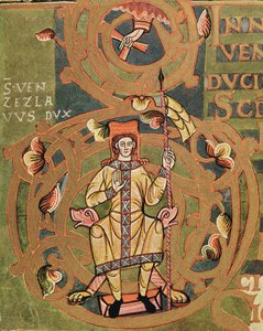 Ms XIV A 13-1 St. Wenceslaus (907-929) från Vysehrad Codex, ca 1085 av Czech School