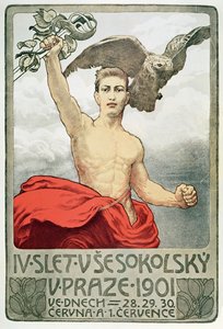 Affisch som annonserar den fjärde församlingen i Sokols i Prag 1901