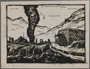 Stålraffinaderi, ca 1945 (träsnitt) av Dah Ma