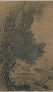 Landskap med daoistiska odödliga som spelar Weiqi