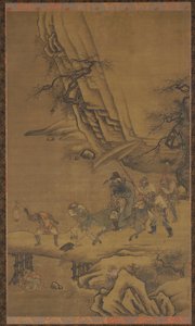 Zhong Kui och demoner som korsar en bro, 1400-talet.