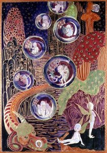 Wedgwood Fairyland lysterplakett, ca 1917 (benporslin) av Daisy Makeig-Jones