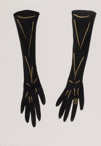 Black Gloves, 2017 (svart indiafärg, med guldfärgad tuschpenna på papper)