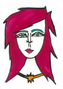Dark Pink Hair, 2024 (penna med färg på papper)