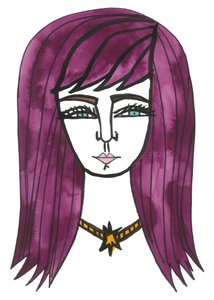 Purple Hair, 2024 (penna med färg på papper)