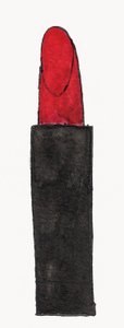 Red Lipstick, 2017 (rött och svart indiafärg med guldfärgad tuschpenna på papper)