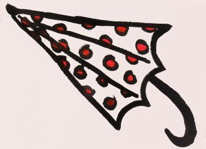 Red Spotty Umbrella, 2017 (rött och svart indiafärg på papper)