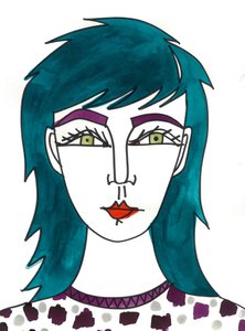 Shaggy Green Hair, 2024 (penna med färg på papper)