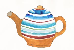 Teapot, 2017 (brunt, blått, rött och grönt indiafärg på papper)