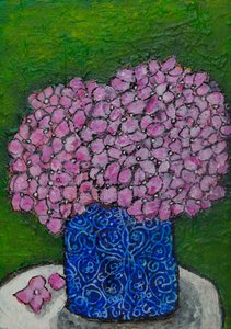 Stilleben med rosa hortensia av Dale Hefer & Family