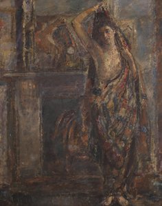 Draperad kvinna som står vid en mantel (verso), 1938 (olja på duk)