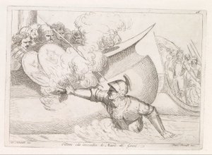 Hector sätter eld på grekiska skepp Ettore che incendia le Navi de Greci (titel på objekt)