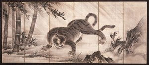 Tiger [vänster om paret Dragon och Tiger], mitten av 1500-talet (bläck på papper) (se även 6114494) av Dōan Yamada