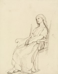 Studie av en ung flicka, sittande (penna & bläck och grafit på papper) av Daniel Maclise