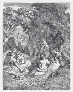 Illustration till Tennysons dikt, The Princess (gravyr) av Daniel (after) Maclise