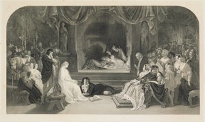 The Play Scene, Act III, Scene II of Hamlet av William Shakespeare, graverad av Charles W. Sharpe (litho)