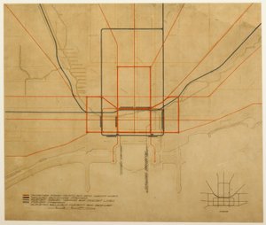 Plåt 75 från The Plan of Chicago, 1909: Chicago. Diagram över staden, som visar komplett system...
