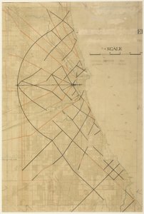 Plåt 91 från The Plan of Chicago, Chicago, Proposed Diagonal Arteries, 1909.