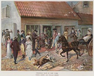Colonial Days i New York (färg litho) av Daniel Carter  Beard