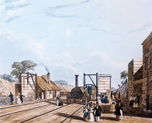 Liverpool och Manchester Railway: Tar vatten vid Parkside, 1831 (akvatint)