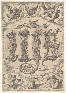 IHS-monogram omgivet av sex änglar, ca. 1485-1536.