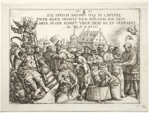 Illustration till ordspråk XI The Hoarders of Grain. av Daniel Hopfer