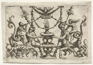 Prydnad med Siren och Triton. av Daniel Hopfer