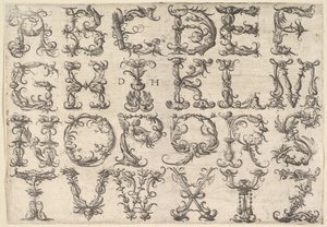 Ornamenterat romersk majuskelalfabet, ca. 1520.