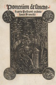 Franciskanen, Pelbart av Temesvar, Studerar i en trädgård Schr. 2876, 1502. av Daniel Hopfer.