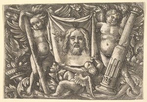 Sudarium som hålls av två änglar, ca. 1515. av Daniel Hopfer