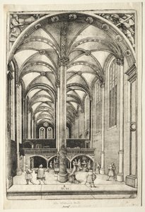 Utsikt i det inre av St. Catherines kyrka i Augsburg. av Daniel Hopfer
