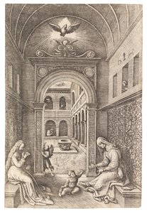 Jungfrun och barnet med Saint Anne, ca. 1500. av Daniel Hopfer the Elder