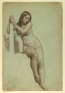 Teckning, Kvinnlig naken på pall, 1858 av Daniel Huntington