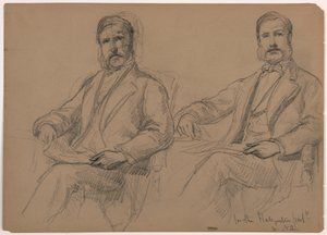 Teckning, Julius Hallgarten sittande, två studier; a tergo: Mr Hunt stående, 1884 av Daniel Huntington