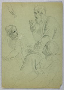 Teckning, Kung och två kvinnor, Separ, ca 1845 av Daniel Huntington
