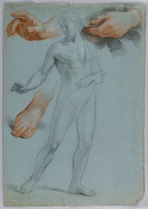 Teckning, Manlig naken stående, Separ, 1858 av Daniel Huntington