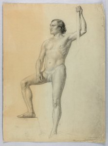 Teckning, Manlig naken med ena foten på ett trappsteg, 1858 av Daniel Huntington