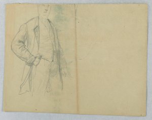 Teckning, Mr Samuel Ward Sr, stående med handen i fickan, 1880 av Daniel Huntington