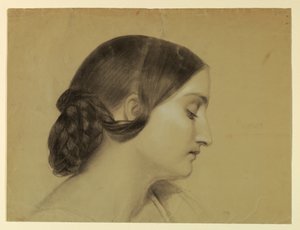 Teckning, Profil av en kvinna med flätad knut, ca 1845 av Daniel Huntington