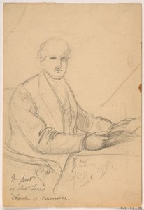Teckning, Robert Lenox sittande vid ett skrivbord för porträtt av handelskammaren, 1865 av Daniel Huntington