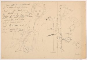 Teckning, Barnet Hugh Baxter stående, hand- och läppstudier, 1865 av Daniel Huntington